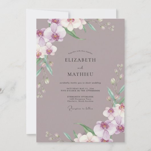 Mauve Sering Orkidee Huwelijk Kaart (Voorkant)