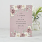 Mauve Sfeervolle Vintage Bruiloft Kaart (Staand voorkant)