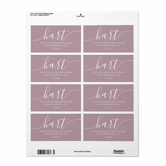Mauve Shadows Modern Script Family Retouradres Etiket (Full Sheet)