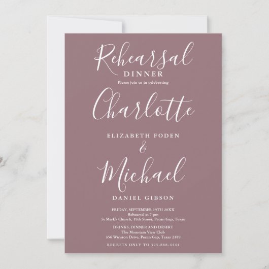 Mauve Signature Script Oefendiner Kaart (Voorkant)