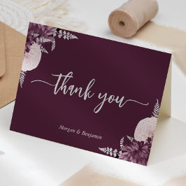 Mauve Silver Floral Script Wedding Bedankkaart