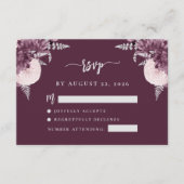 Mauve Silver Floral Script Wedding RSVP Informatiekaartje (Voorkant)
