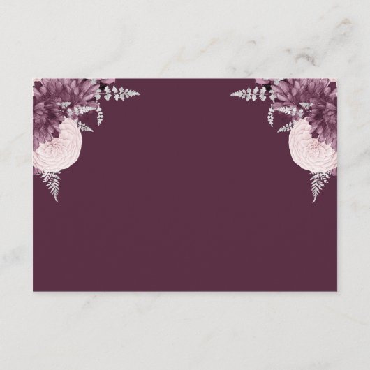 Mauve Silver Floral Script Wedding RSVP Informatiekaartje (Achterkant)