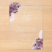 Mauve Silver Floral Wedding Save the Date Acryl Uitnodigingen (Voorkant)