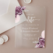 Mauve Silver Floral Wedding Save the Date Acryl Uitnodigingen