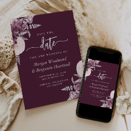 Mauve Silver Floral Wedding Save the Date Kaart