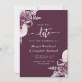 Mauve Silver Floral Wedding Save the Date Kaart (Voorkant)