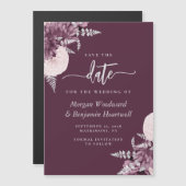 Mauve Silver Floral Wedding Save the Date Magnetische Uitnodiging (Voorkant / Achterkant)