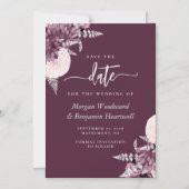 Mauve Silver Floral Wedding Save the Date Magnetische Uitnodiging (Voorkant)