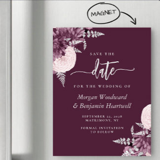 Mauve Silver Floral Wedding Save the Date Magnetische Uitnodiging