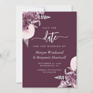 Mauve Silver Floral Wedding Save the Date Magnetische Uitnodiging