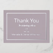 Mauve Simple Minimalist Weddenschap Dank u Folie Uitnodiging (Voorkant)