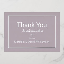 Mauve Simple Minimalist Weddenschap Dank u Folie Uitnodiging