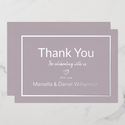Mauve Simple Minimalist Weddenschap Dank u Folie Uitnodiging (Voorkant / Achterkant)