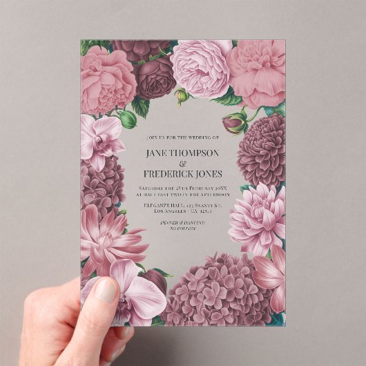 Mauve Smoke, Dusty Peony & Rosewater Clay Wedding Acryl Uitnodigingen (Insitu (Draagbaar))