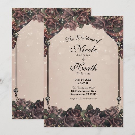 Mauve Spice Rozen Glitter Sparkle Fall Wedding Kaart (Voorkant / Achterkant)
