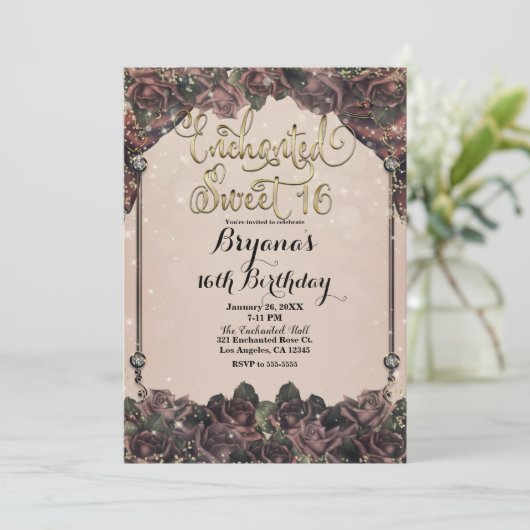 Mauve Spice Rozen Glitter Sparkle Sweet 16 16th Kaart (Staand voorkant)