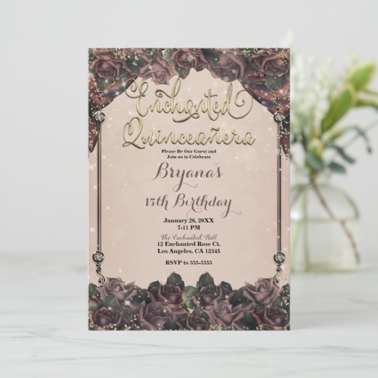 Mauve Spice Rozen Sparkle 15 Quinceañera 15th Kaart (Staand voorkant)