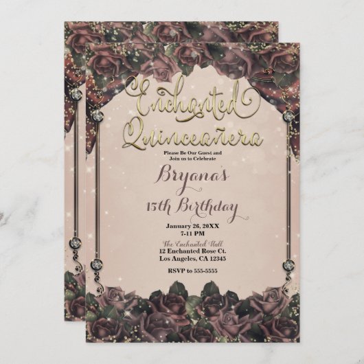 Mauve Spice Rozen Sparkle 15 Quinceañera 15th Kaart (Voorkant / Achterkant)