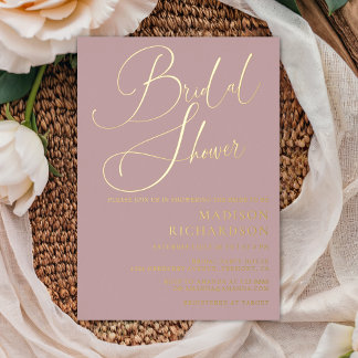 Mauve Stof Rose Goud Minimalistische Bruiloftsborr Folie Uitnodiging