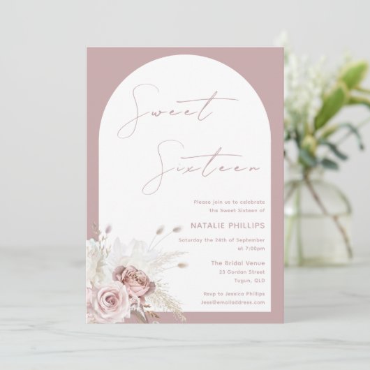 Mauve Stof Roze Boog Blozen Bloem Zoete 16 Kaart (Staand voorkant)