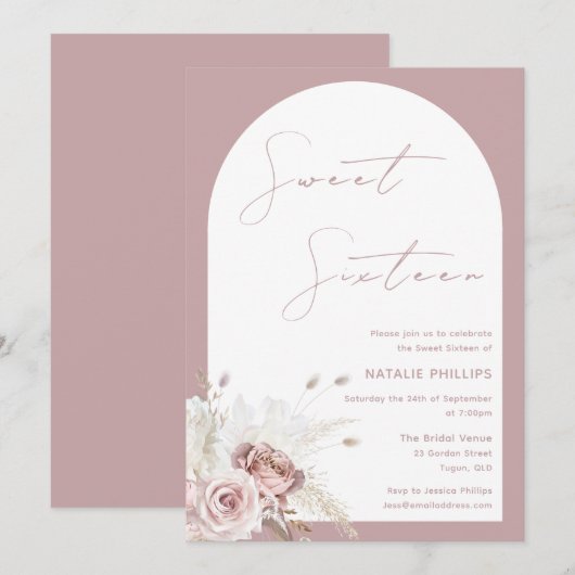 Mauve Stof Roze Boog Blozen Bloem Zoete 16 Kaart (Voorkant / Achterkant)