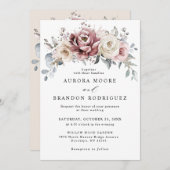 Mauve Stof Roze Khaki Bloemen Trouw Uitnodiging (Voorkant / Achterkant)