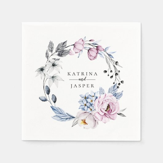 Mauve Stofblauw Bloemslinger Servet (Voorkant)