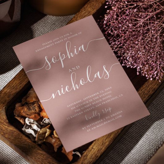 Mauve / stoffige roos eenvoudige script verlovings kaart