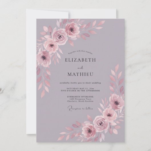Mauve Stralende Botanische Bruiloft Kaart (Voorkant)