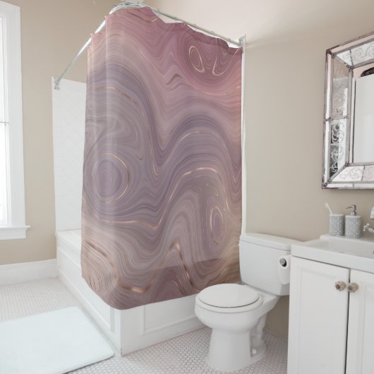 Mauve Strata | Stoffige roze en Roos gouden Agaat Douchegordijn (In situ)