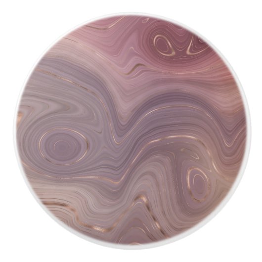 Mauve Strata | Stoffige roze en Roos gouden Agaat Keramische Knop (Voorkant)