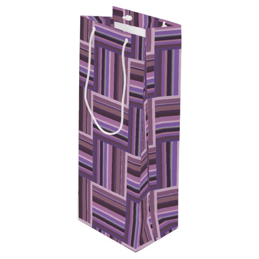Mauve strips-weefpatroon wijn cadeautas (Voorkant Gekanteld)