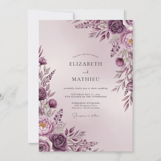 Mauve Sublime Romantische Bruiloft Kaart (Voorkant)