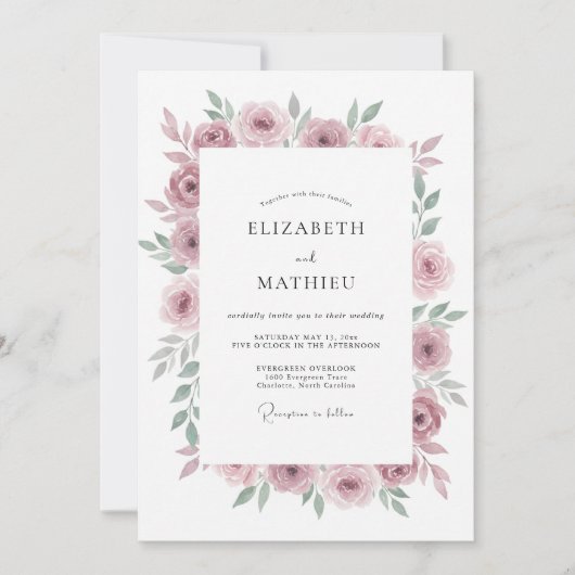 Mauve Subtiele Waterverf Bruiloft Kaart (Voorkant)