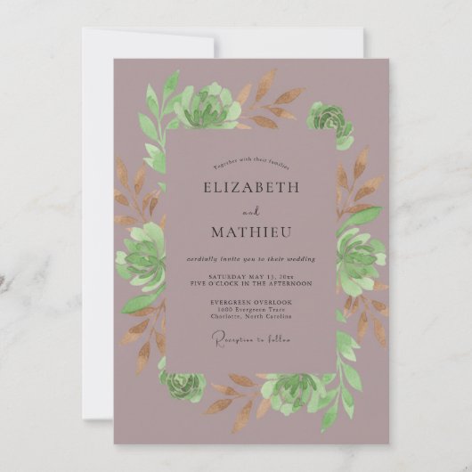 Mauve Succulente Botanische Bruiloft Kaart (Voorkant)