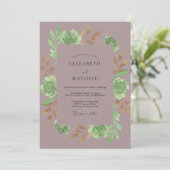 Mauve Succulente Botanische Bruiloft Kaart (Staand voorkant)