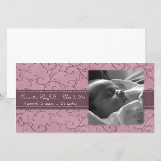 Mauve Swirl Girl aankondiging fotokaart (Voorkant / Achterkant)