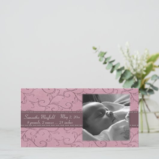 Mauve Swirl Girl aankondiging fotokaart (Staand voorkant)