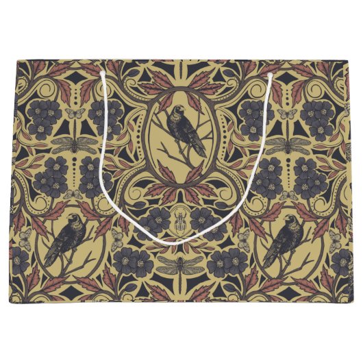 Mauve, Tan & Grey Crow & Dragonfly Floral Groot Cadeauzakje (Voorkant)