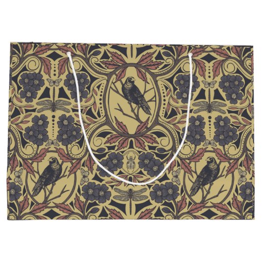 Mauve, Tan & Grey Crow & Dragonfly Floral Groot Cadeauzakje (Achterkant)