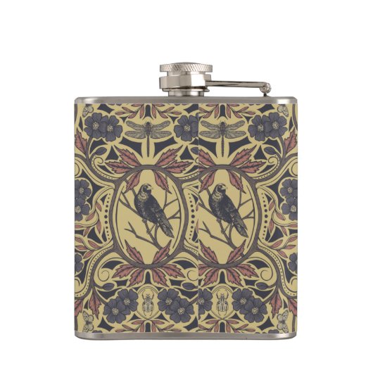 Mauve, Tan & Grey Crow & Dragonfly Floral Heupfles (Achterkant)