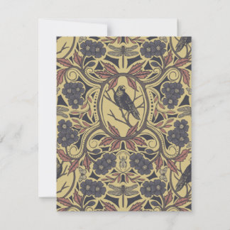 Mauve, Tan & Grey Crow & Dragonfly Floral Notitiekaartje