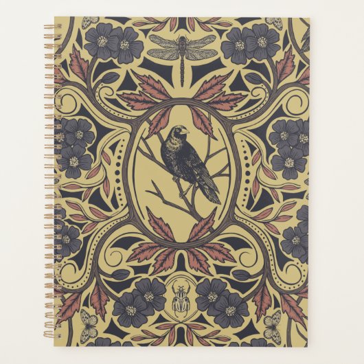 Mauve, Tan & Grey Crow & Dragonfly Floral Planner