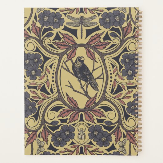 Mauve, Tan & Grey Crow & Dragonfly Floral Planner (Achterkant)