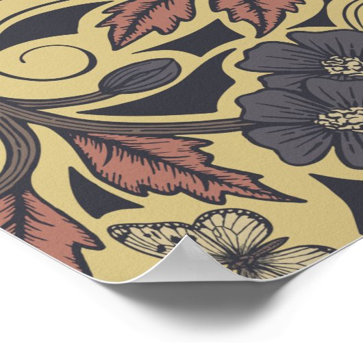 Mauve, Tan & Grey Crow & Dragonfly Floral Poster (Hoek)