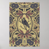 Mauve, Tan & Grey Crow & Dragonfly Floral Poster (Voorkant)