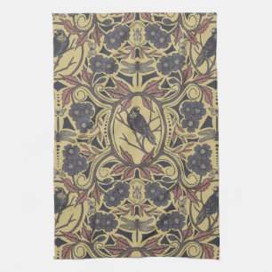 Mauve, Tan & Grey Crow & Dragonfly Floral Theedoek