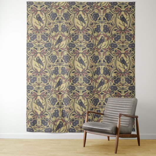 Mauve, Tan & Grey Crow & Dragonfly Floral Wandkleed (In situ)