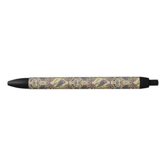 Mauve, Tan & Grey Crow & Dragonfly Floral Zwarte Inkt Pen (Voorkant)